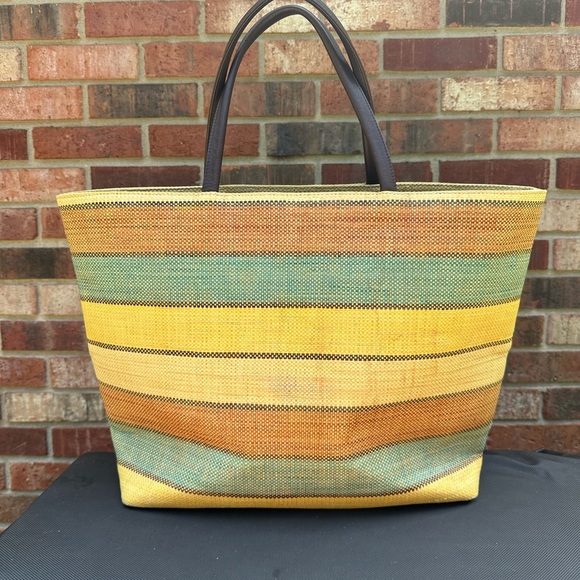 Talbots Handbags - Talbots Tri-Color Paper Straw Tote Shoulder Bag Snap Closure 17” X 13.5” X 11.5”